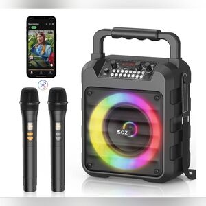 Portable Karaoke Machine Bluetooth Speaker with Microphones - Black